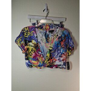 NWT Love by Chelsey Set Crop Top Shorts Graffiti Grunge Y2K Colorful Boho Large